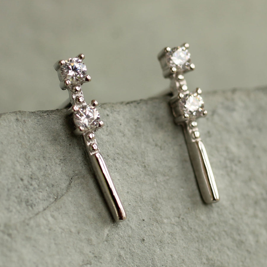Silver Minimalist Baton Stud Earrings