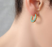 Turquoise Enamel Mini Hoop Earrings