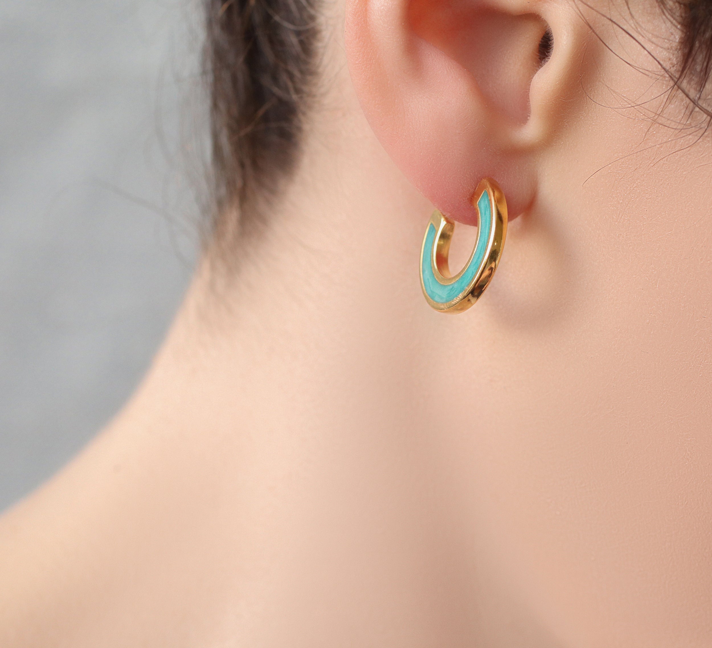 Turquoise Enamel Mini Hoop Earrings