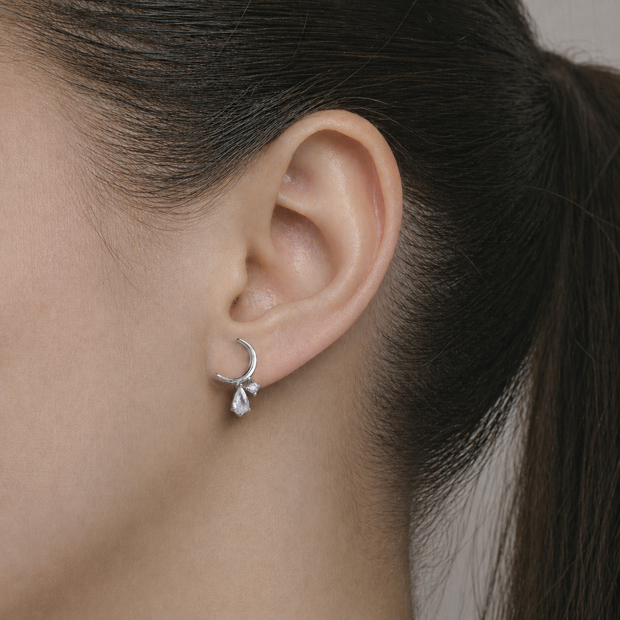 Silver Moon Stud Earrings