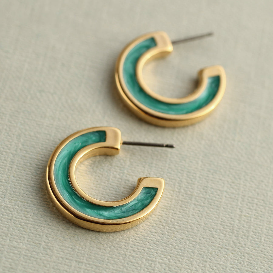 Turquoise Enamel Mini Hoop Earrings