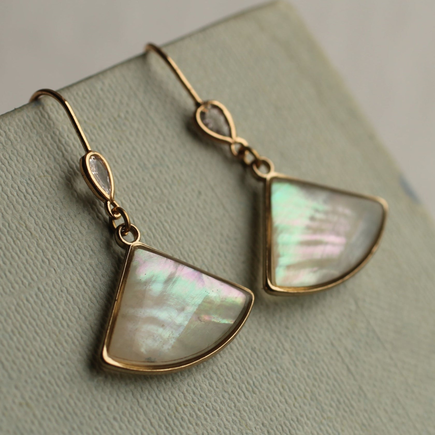 Abalone Crystal Pearl Fan Earrings