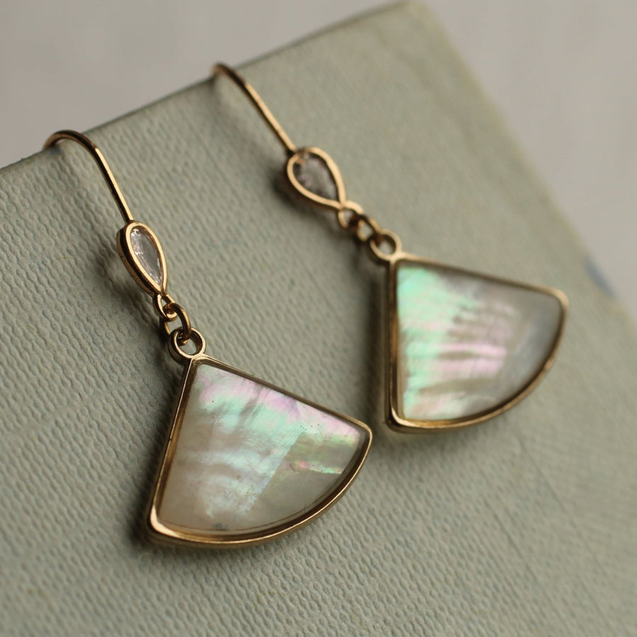 Abalone Crystal Pearl Fan Earrings