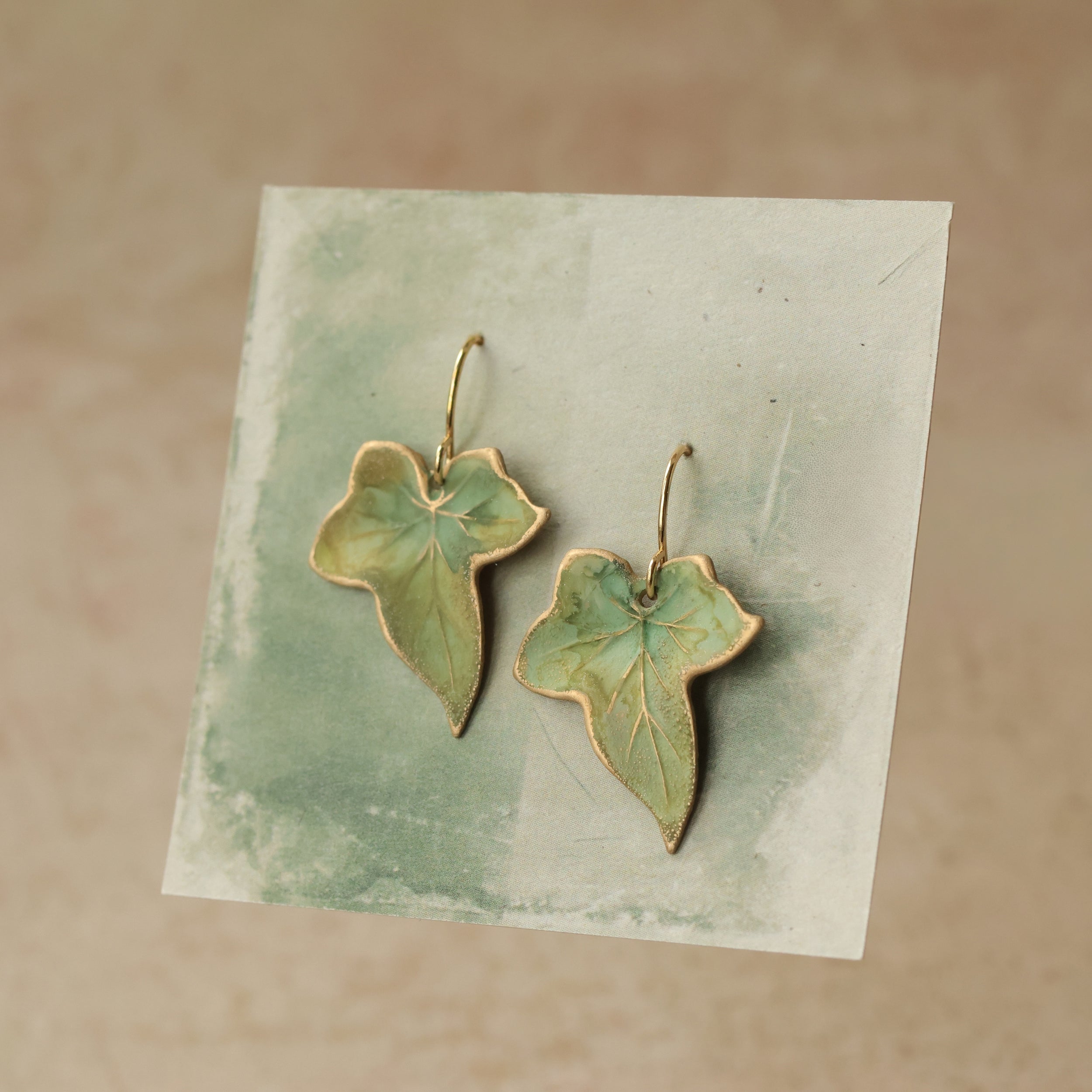 Olive Green Ivy Leaf Earrings