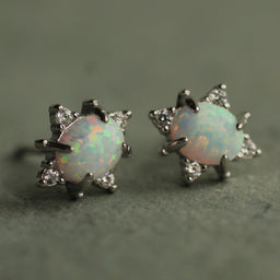 Opal Oval Silver Stud Earrings