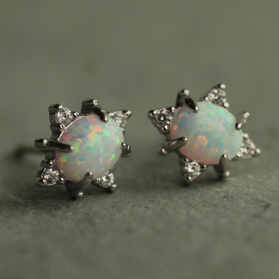 Opal Oval Silver Stud Earrings