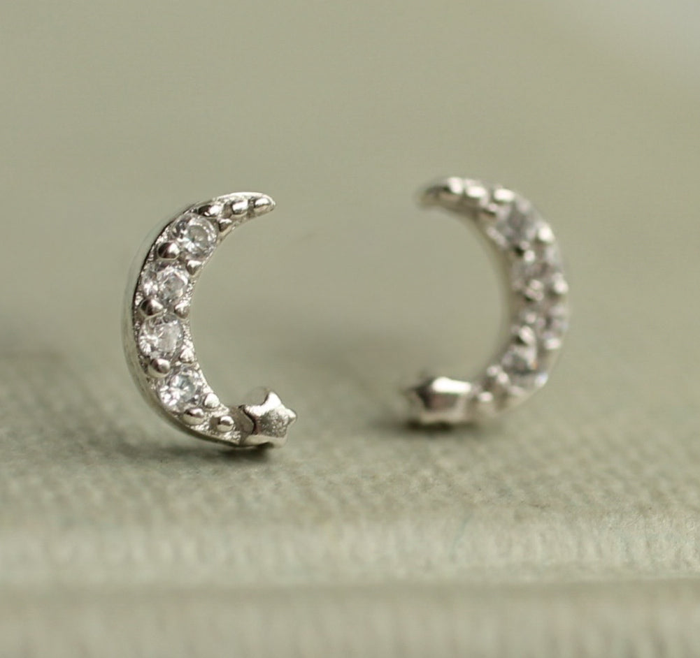Gold Vermeil Moon Stud Earrings