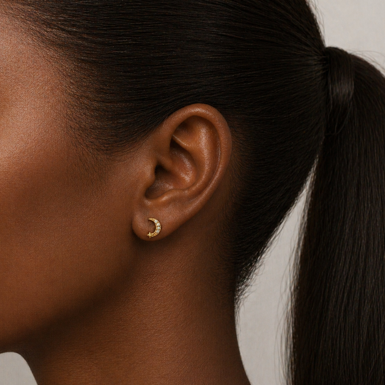 Gold Vermeil Moon Stud Earrings