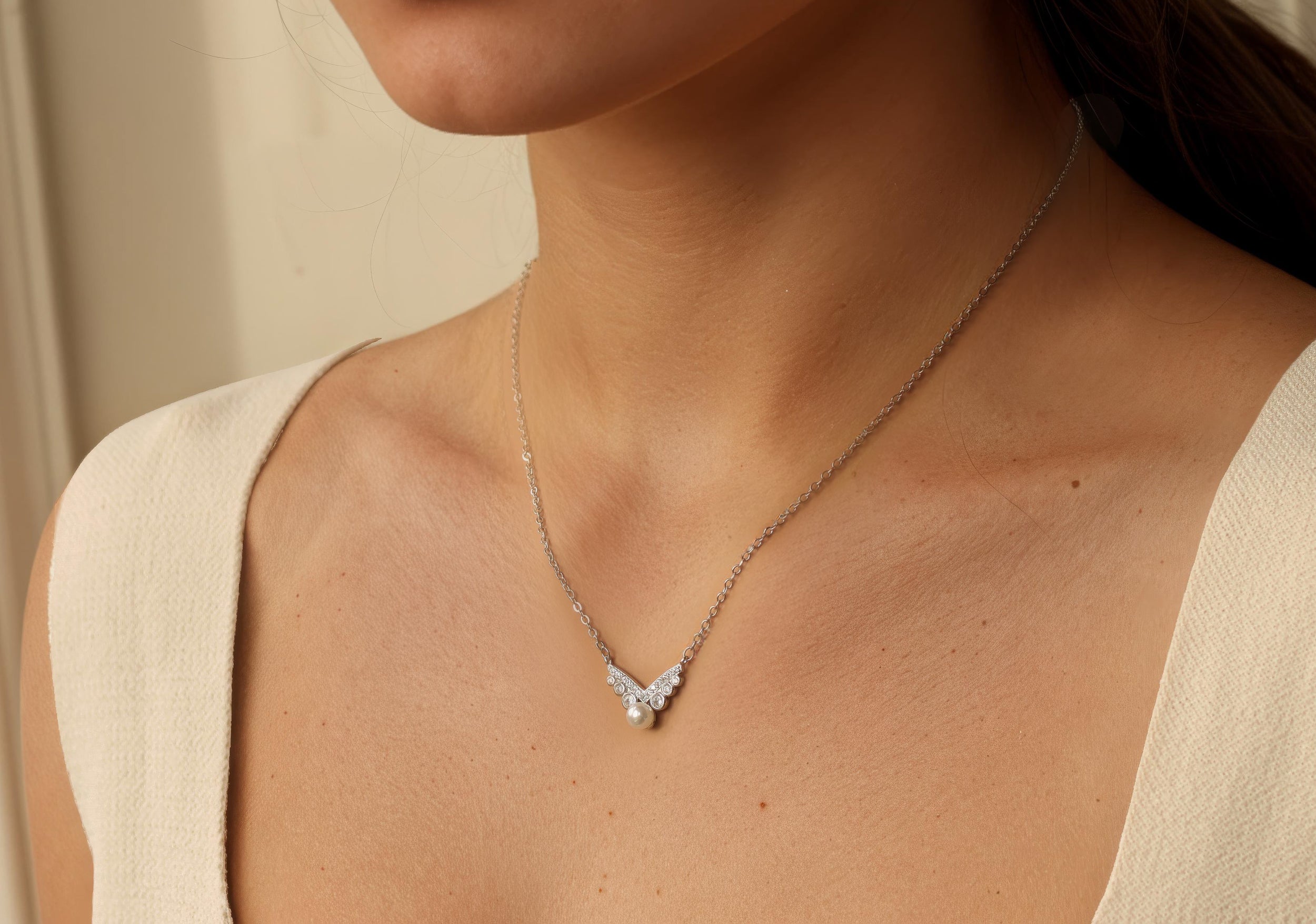 Silver Pearl Art Deco Necklace