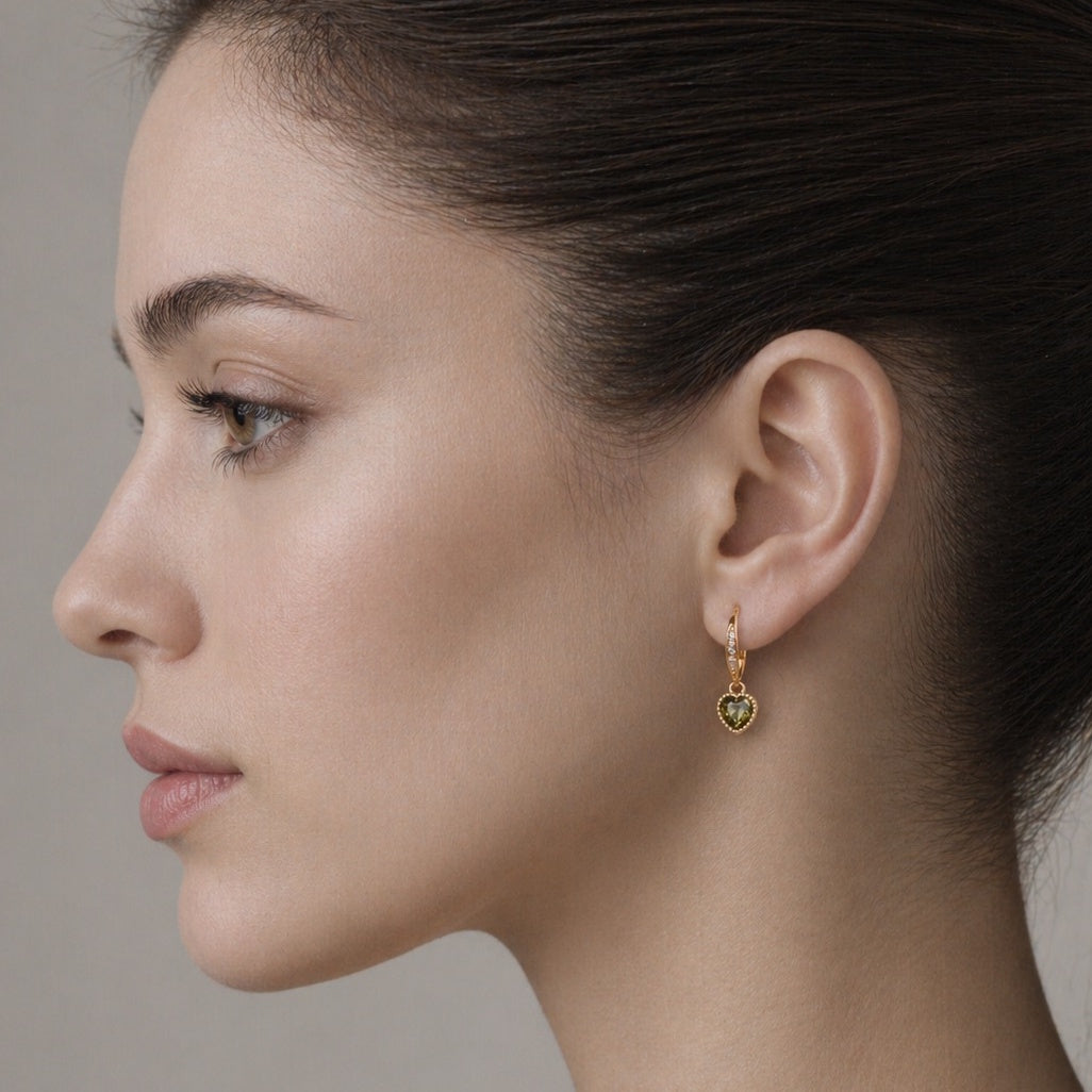 Peridot Green Heart Earrings