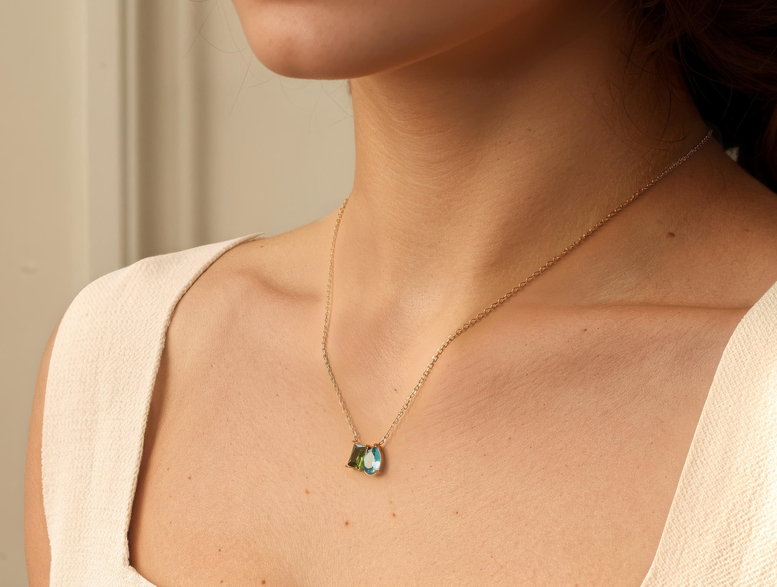 Peridot Green Twin Crystal Necklace