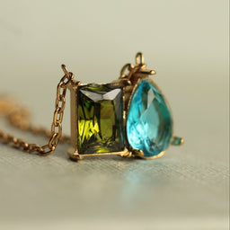 Peridot Green Twin Crystal Necklace