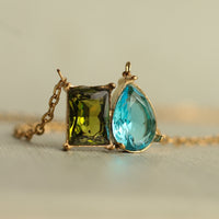 Peridot Green Twin Crystal Necklace
