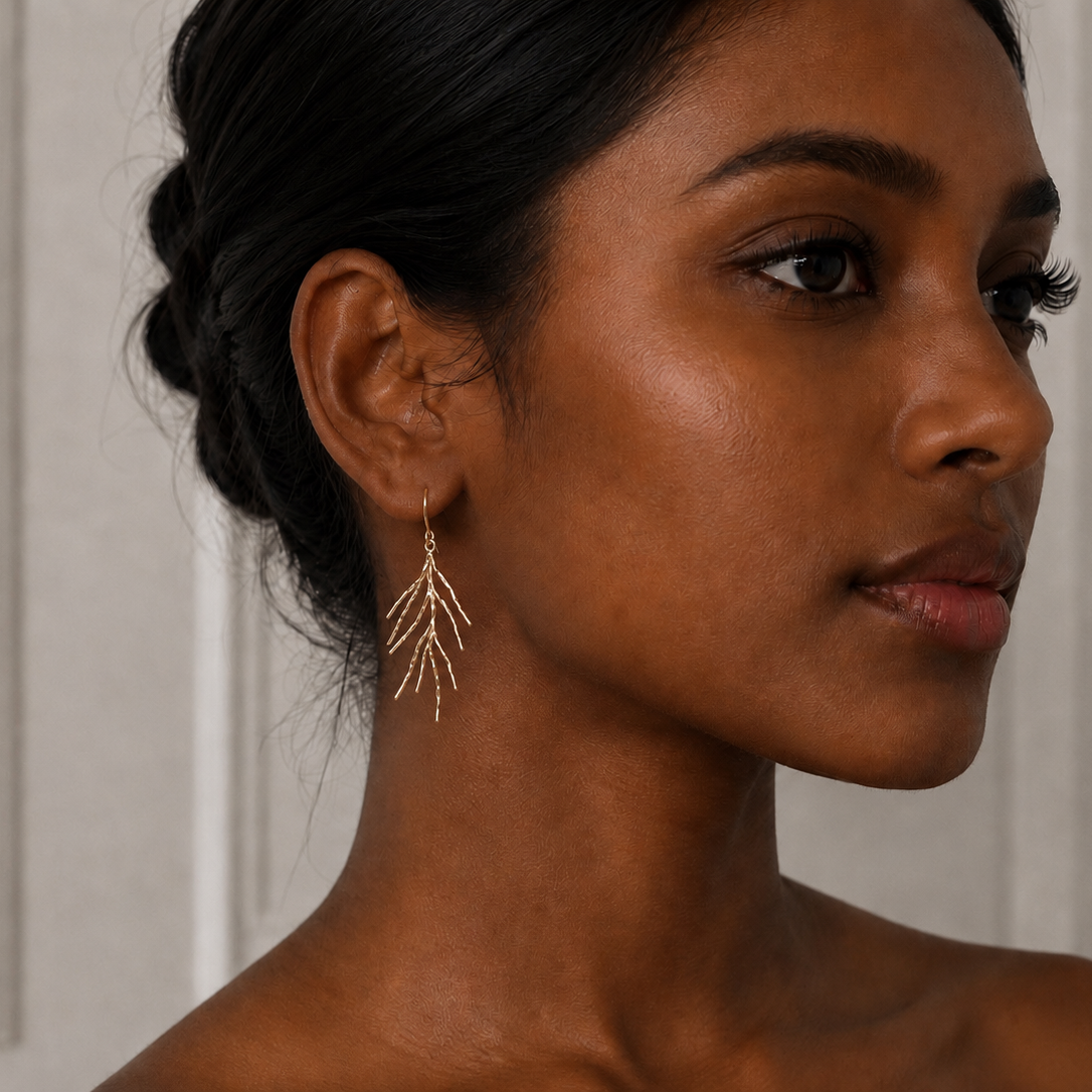 Gold Pine Needle Earrings