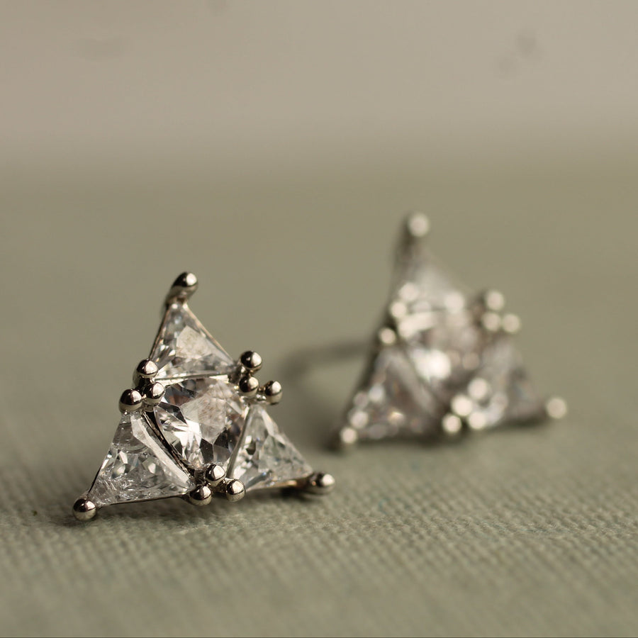 Silver Triangle Stud Earrings