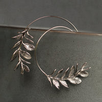 Silver Botanical Leaf Hoop Earrings
