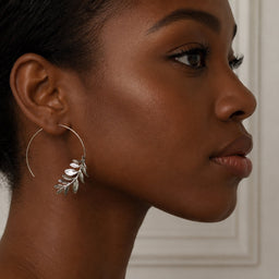 Silver Botanical Leaf Hoop Earrings