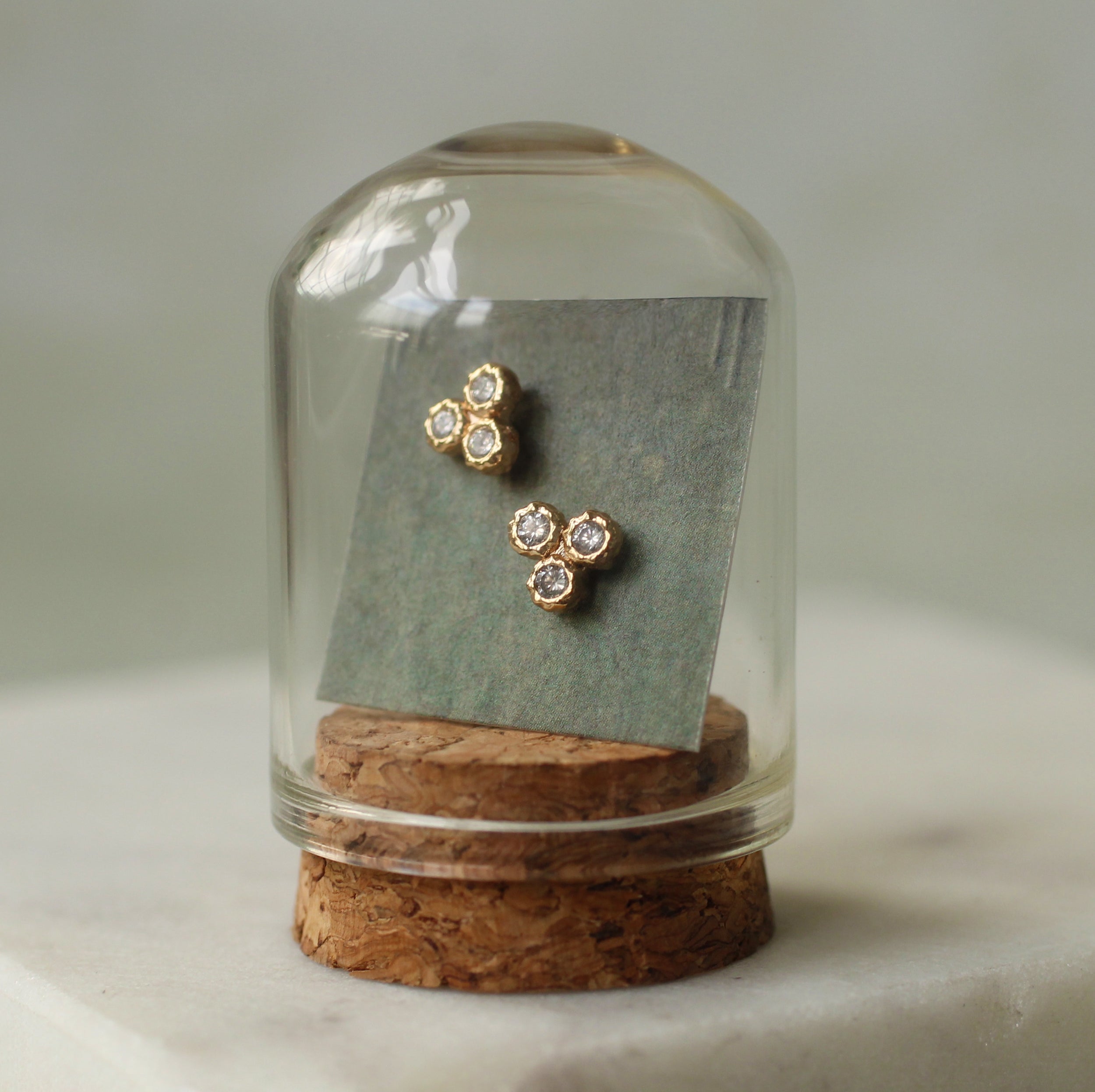 Rustic Crystal Gold Trio Stud Earrings