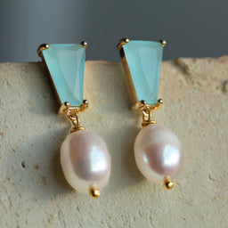 Seafoam Turquoise and Freshwater Pearl Earrings