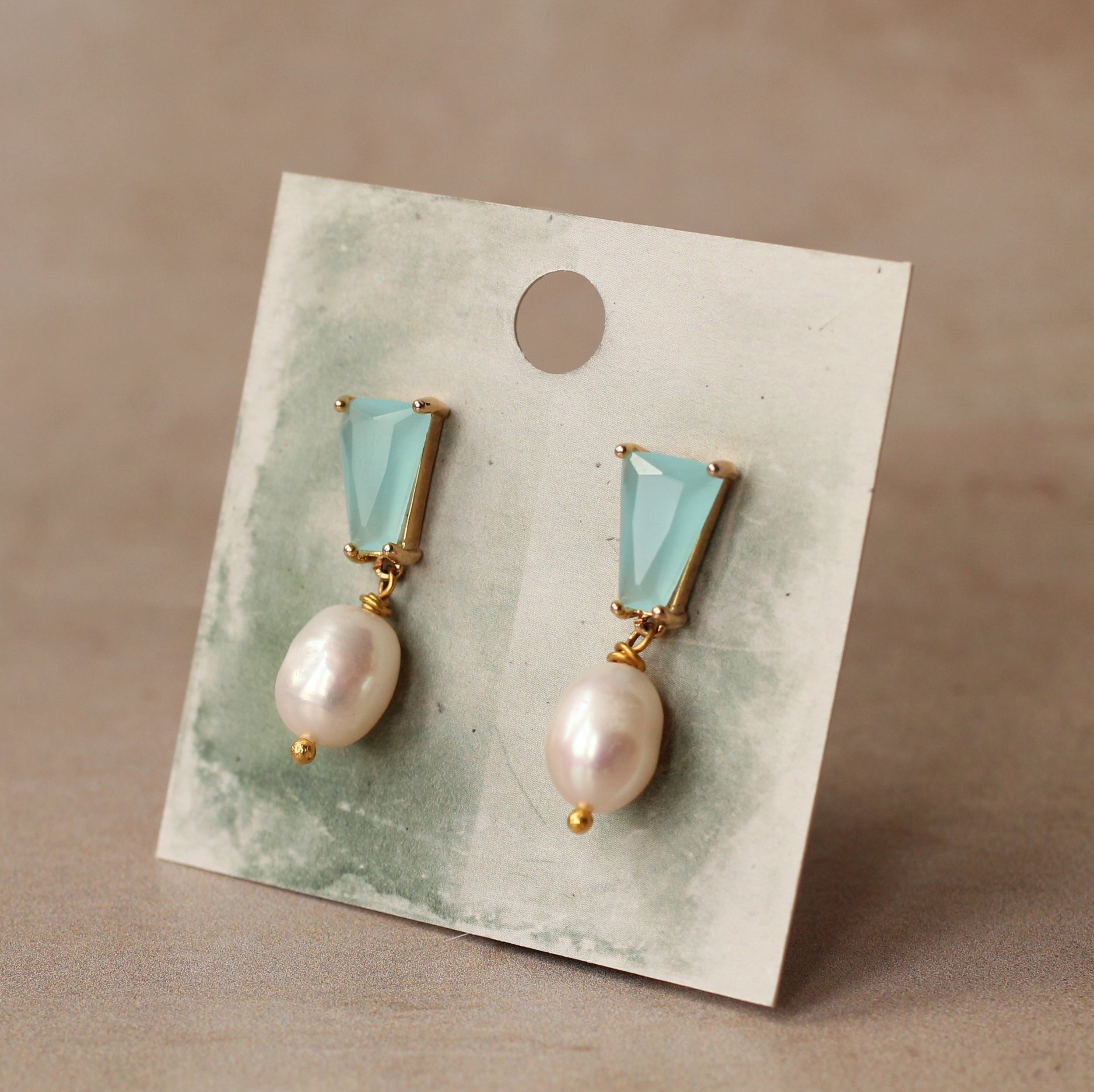 Seafoam Turquoise and Freshwater Pearl Earrings