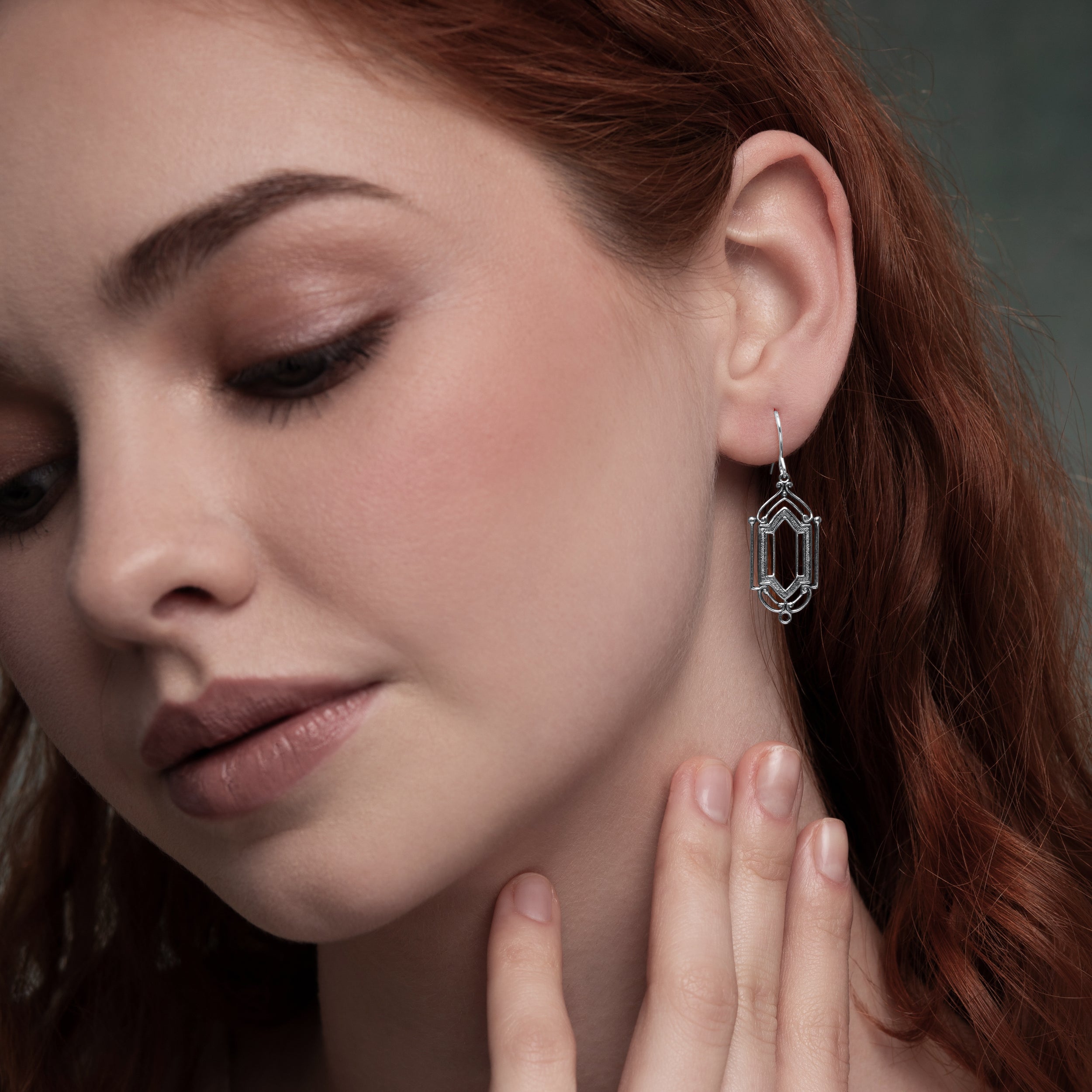 Silver Art Deco Drop Earrings