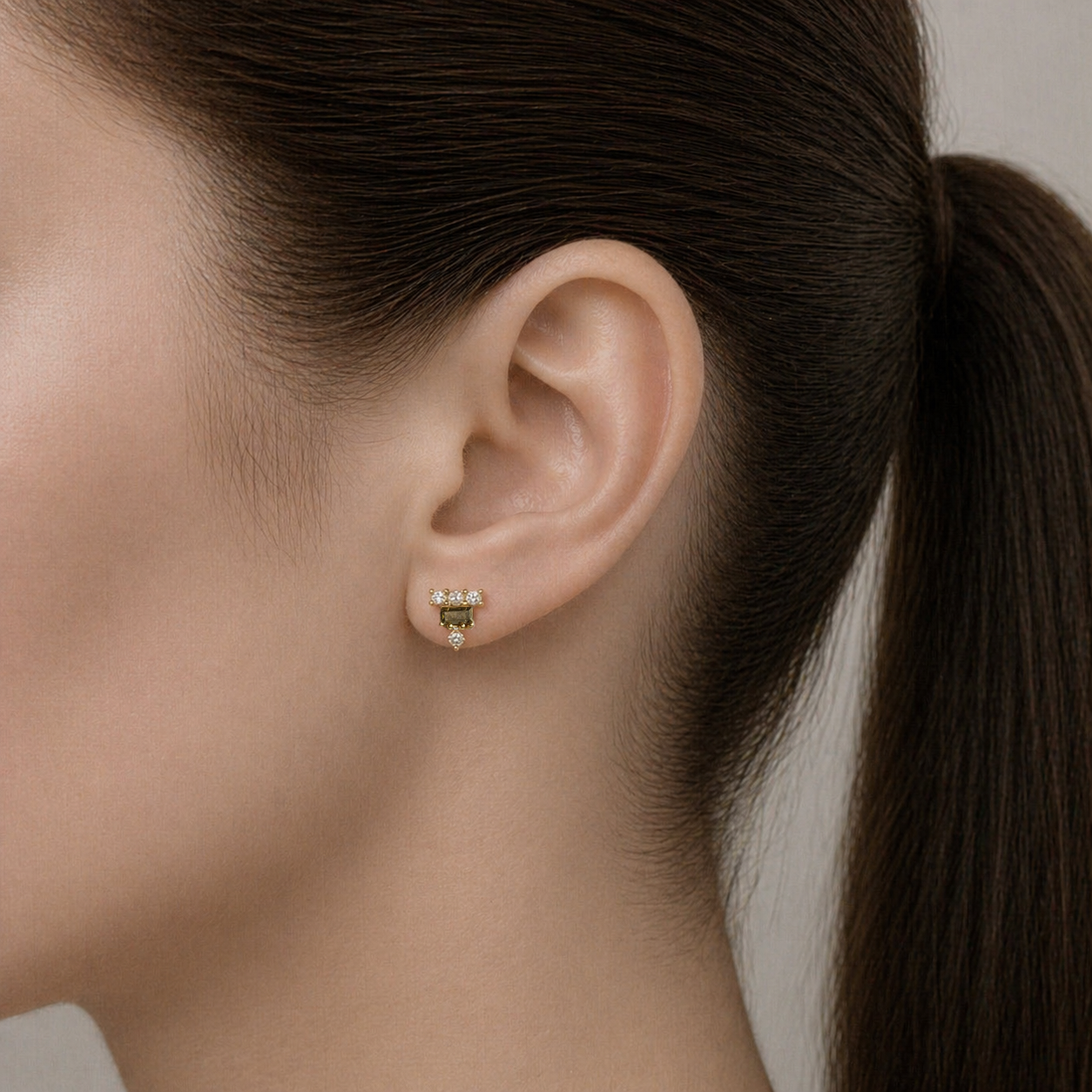 Smoky Quartz Art Deco Stud Earrings