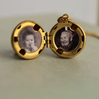 Gold Brass Sphere Locket with Tiny Leaf