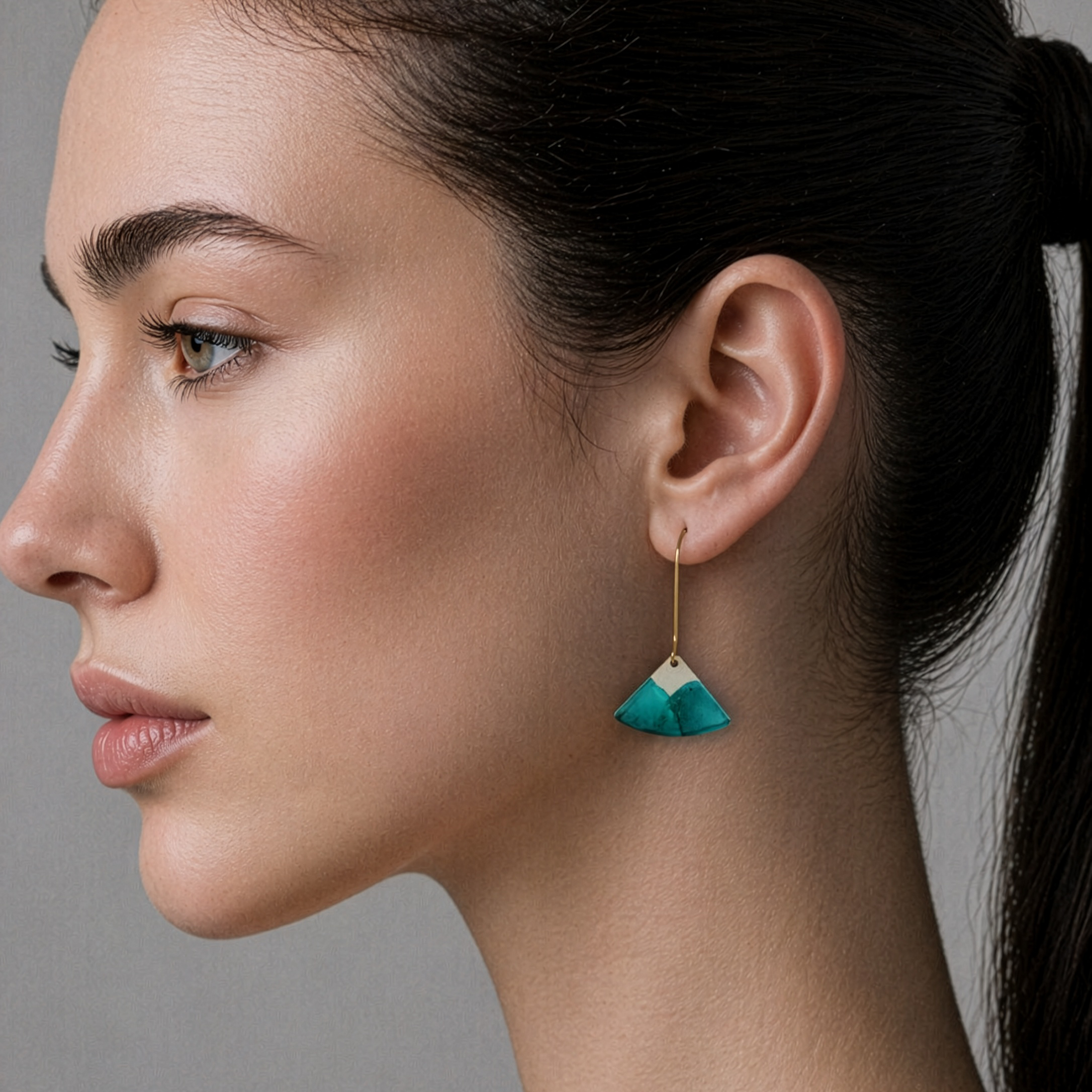 Teal Seascape Fan Earrings