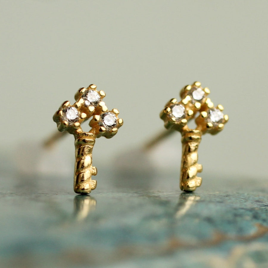 Tiny Key Stud Earrings