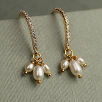 Freshwater Pearl and Gold Trio Bridal Earrings