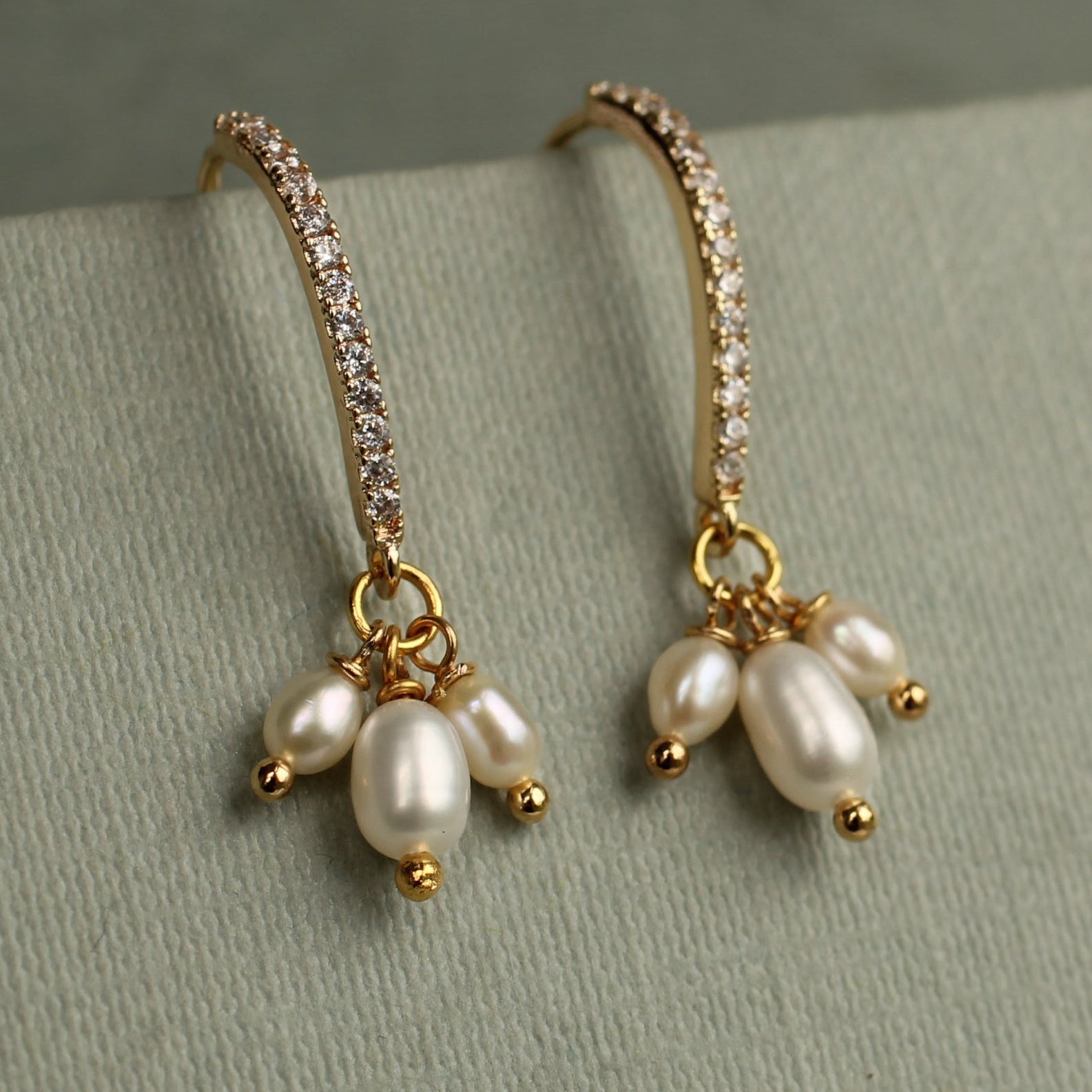 Freshwater Pearl and Gold Trio Bridal Earrings