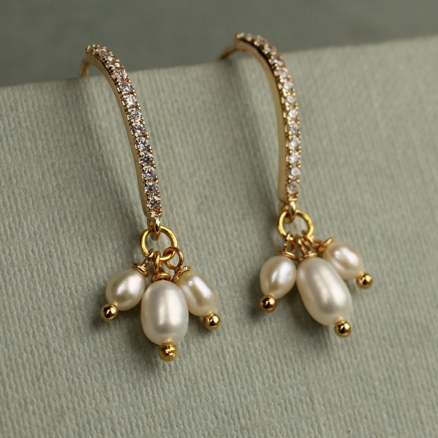 Freshwater Pearl and Gold Trio Bridal Earrings