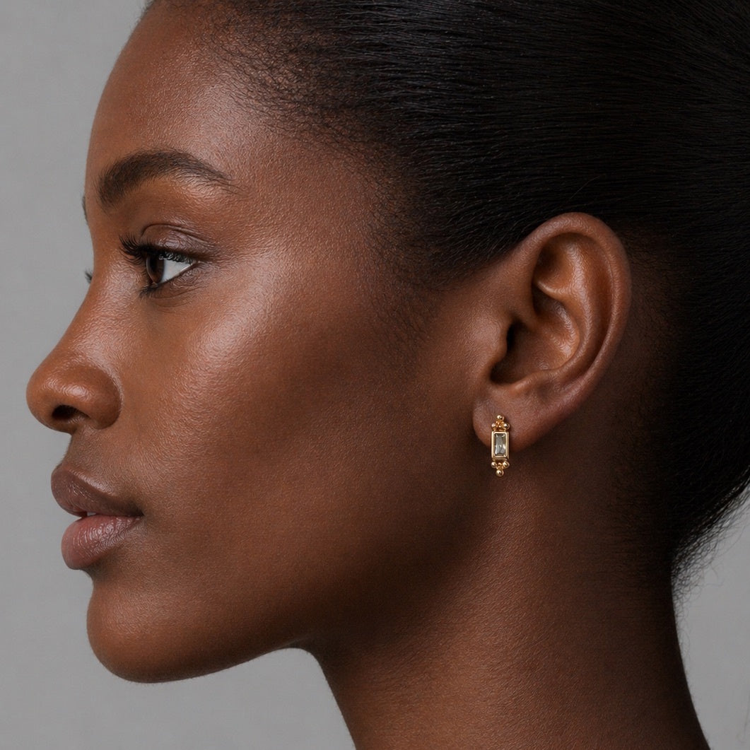 Tudor Baguette Rectangle Stud Earrings