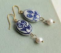 Delft Tulip Pearl Earrings