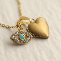 Turquoise Eye Charm Locket Necklace