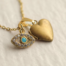Turquoise Eye Charm Locket Necklace