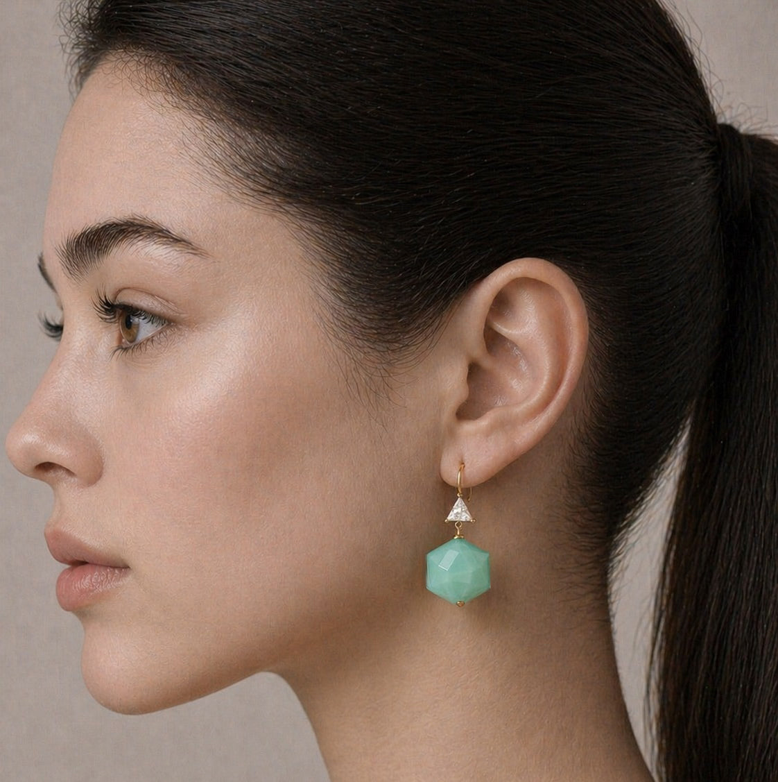 Teal Green Hexagon Earrings