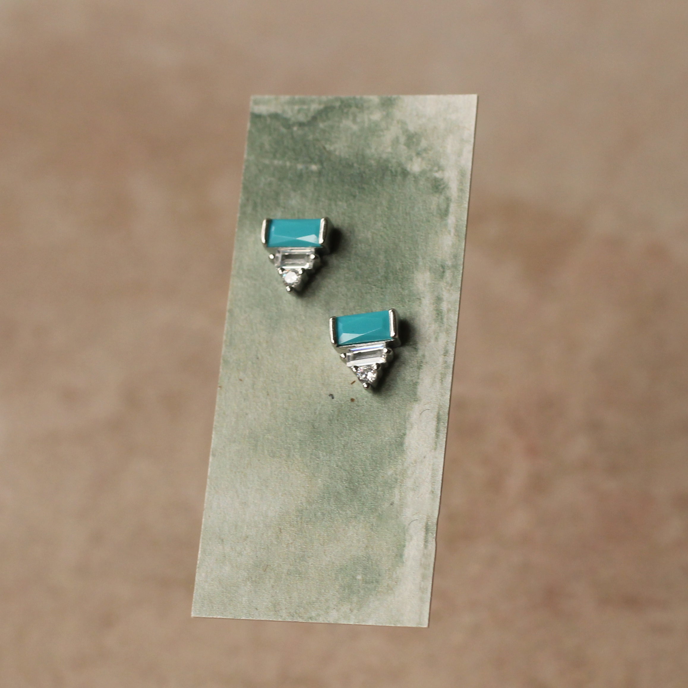Art Deco Turquoise Pyramid Stud Earrings