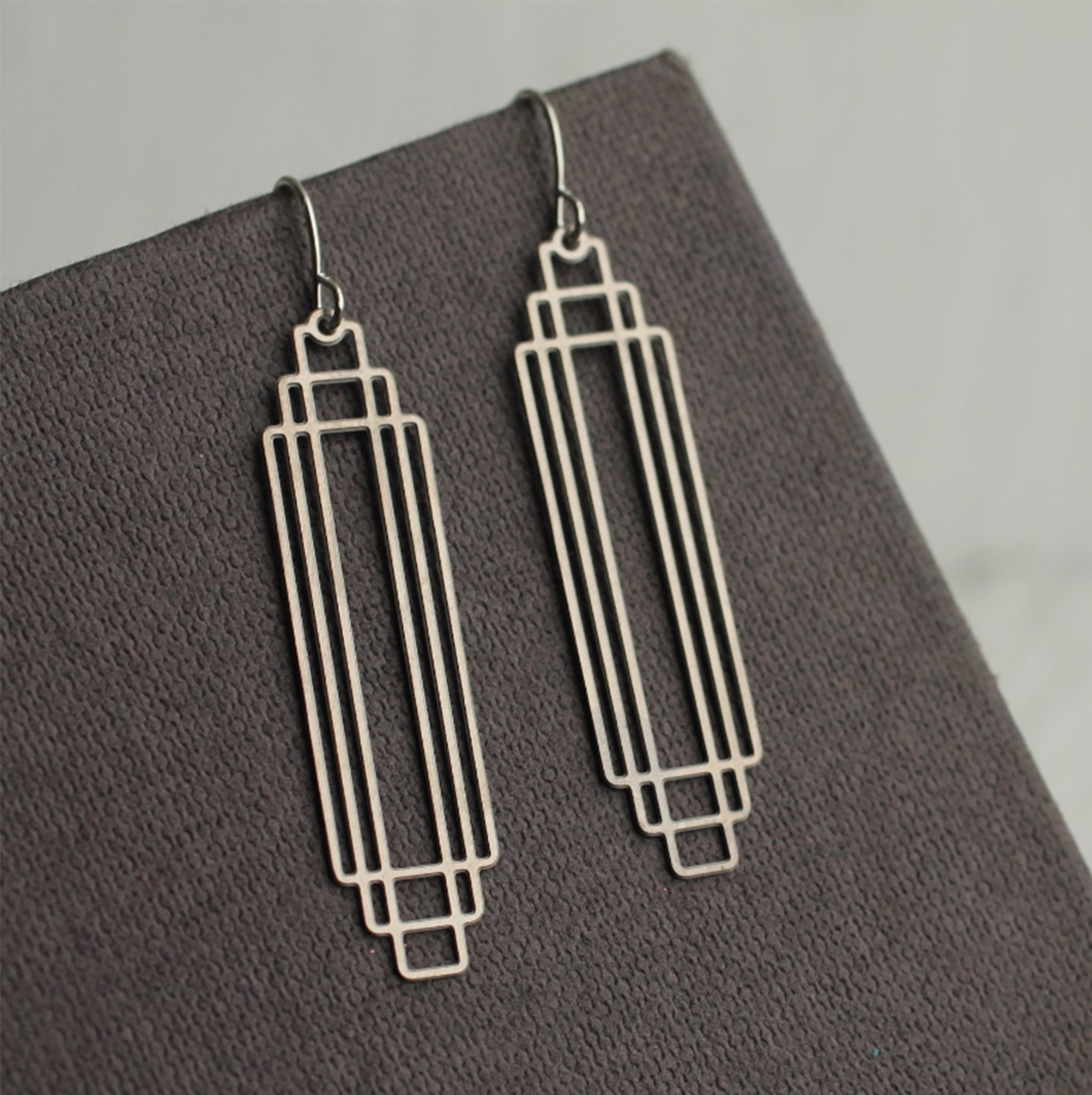 Art Deco Silver Rectangle Earrings
