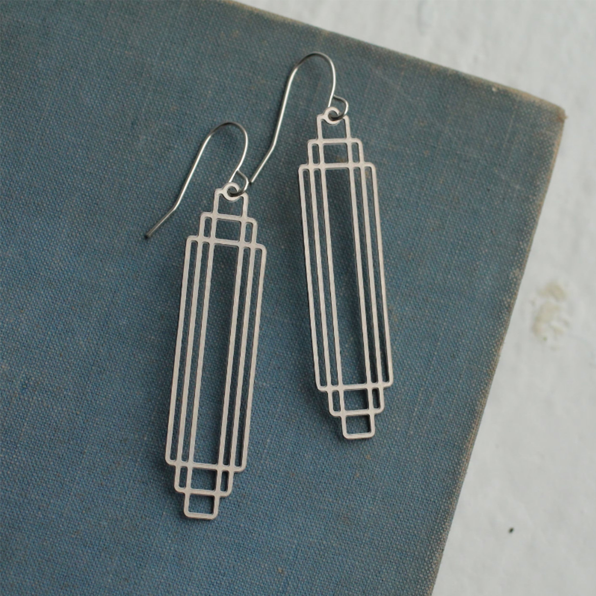Art Deco Silver Rectangle Earrings