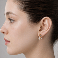 Freshwater Pearl and Blue Opal Victorian Stud Earrings