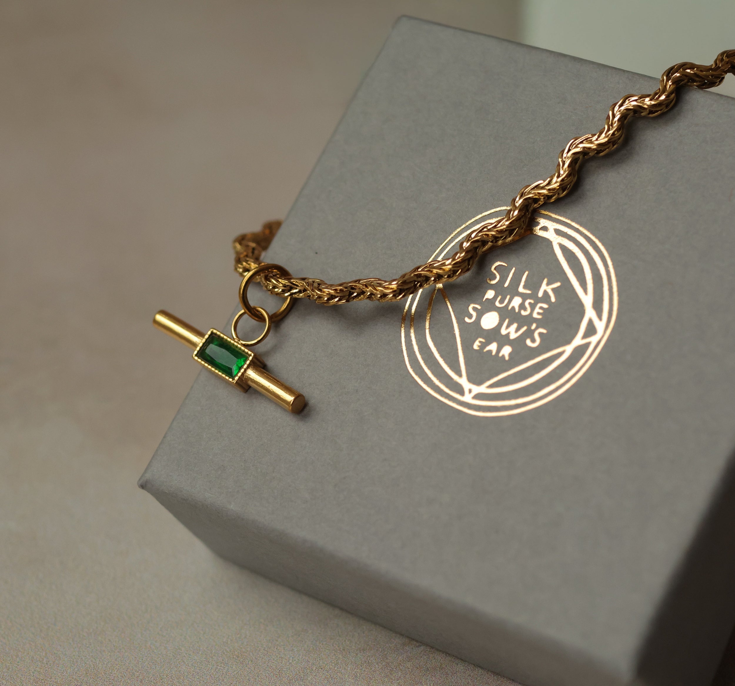 Jade Bar Necklace with Woven Chain