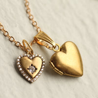 Vintage Heart Charm Locket Necklace
