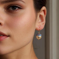 Gold Royal Blue Pearl Acorn Earrings