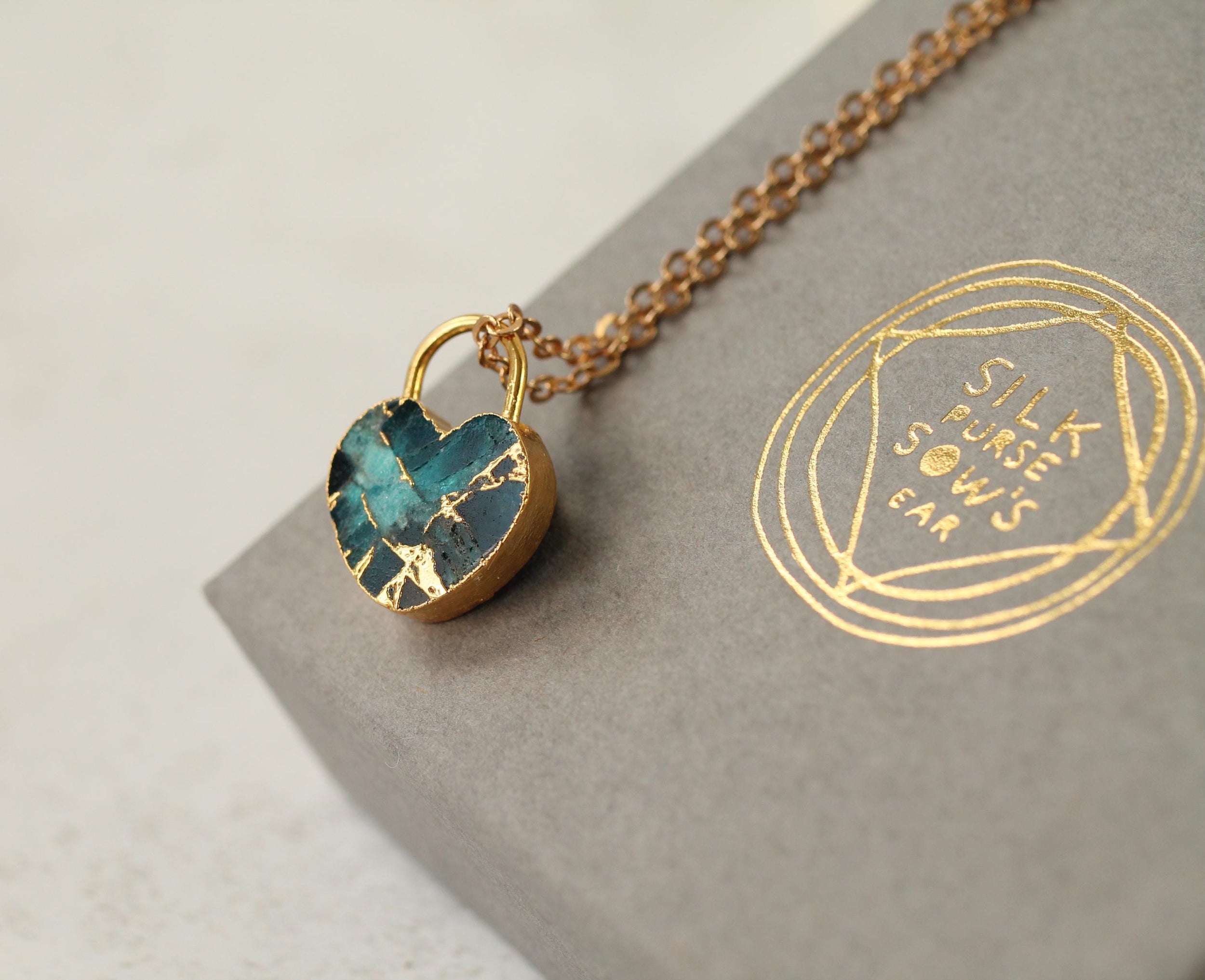 Turquoise Padlock Heart Gemstone Necklace