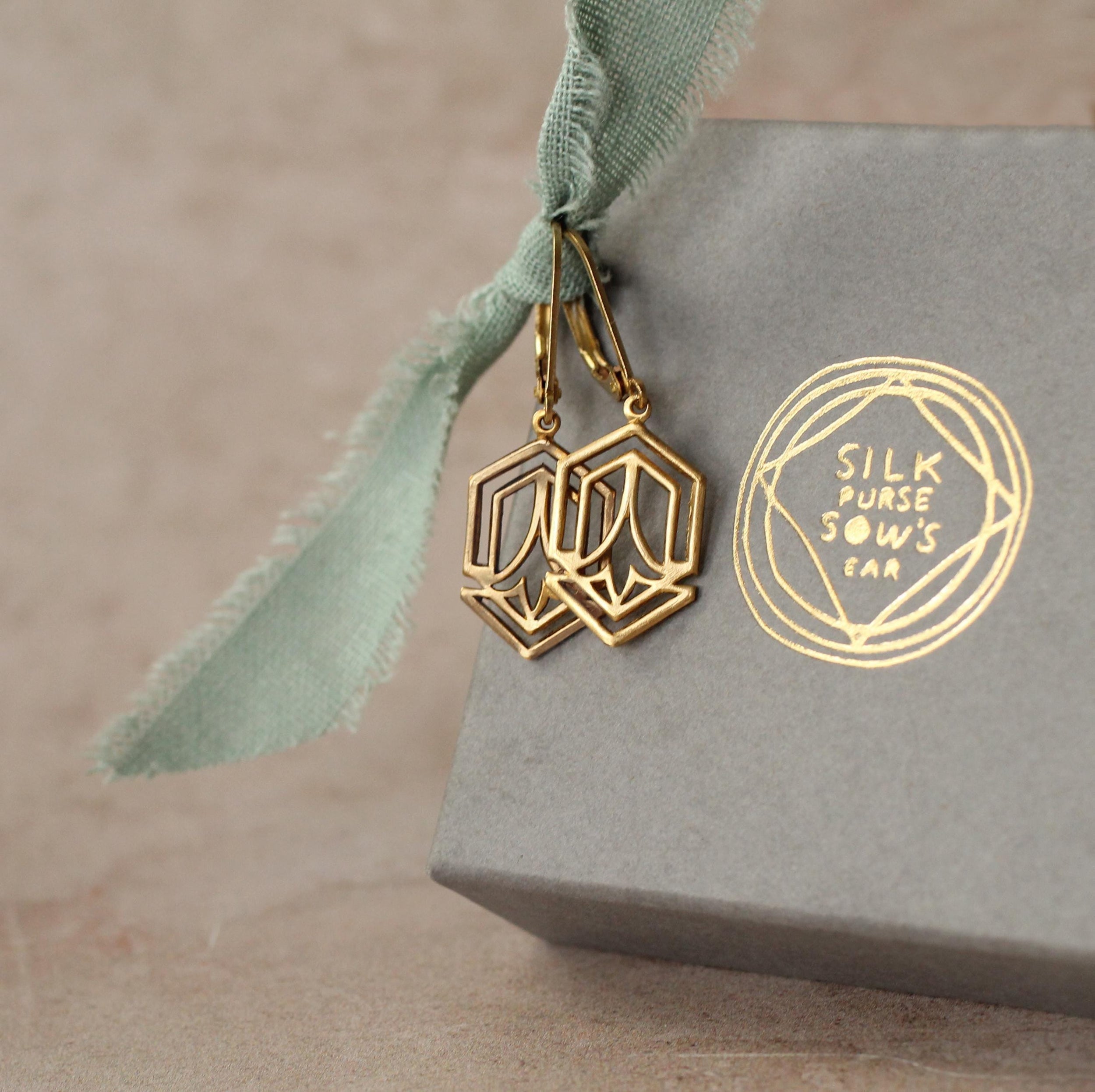 Gold Art Deco Brass Earrings