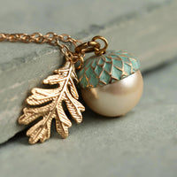 Gold Pearl & Turquoise Acorn Necklace