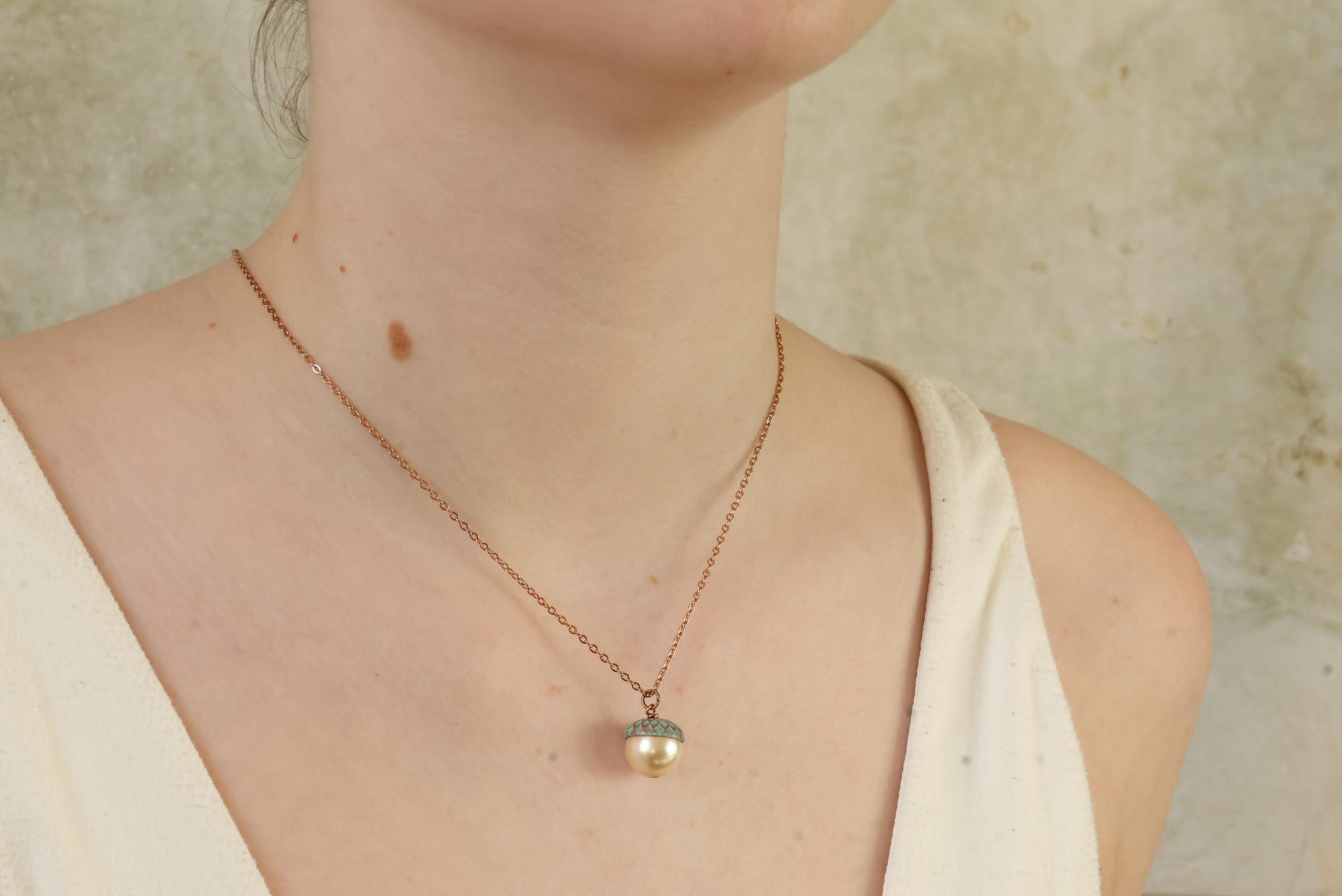 Turquoise Pearl Acorn Necklace