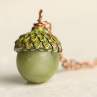 Olive Green Moss Acorn Necklace