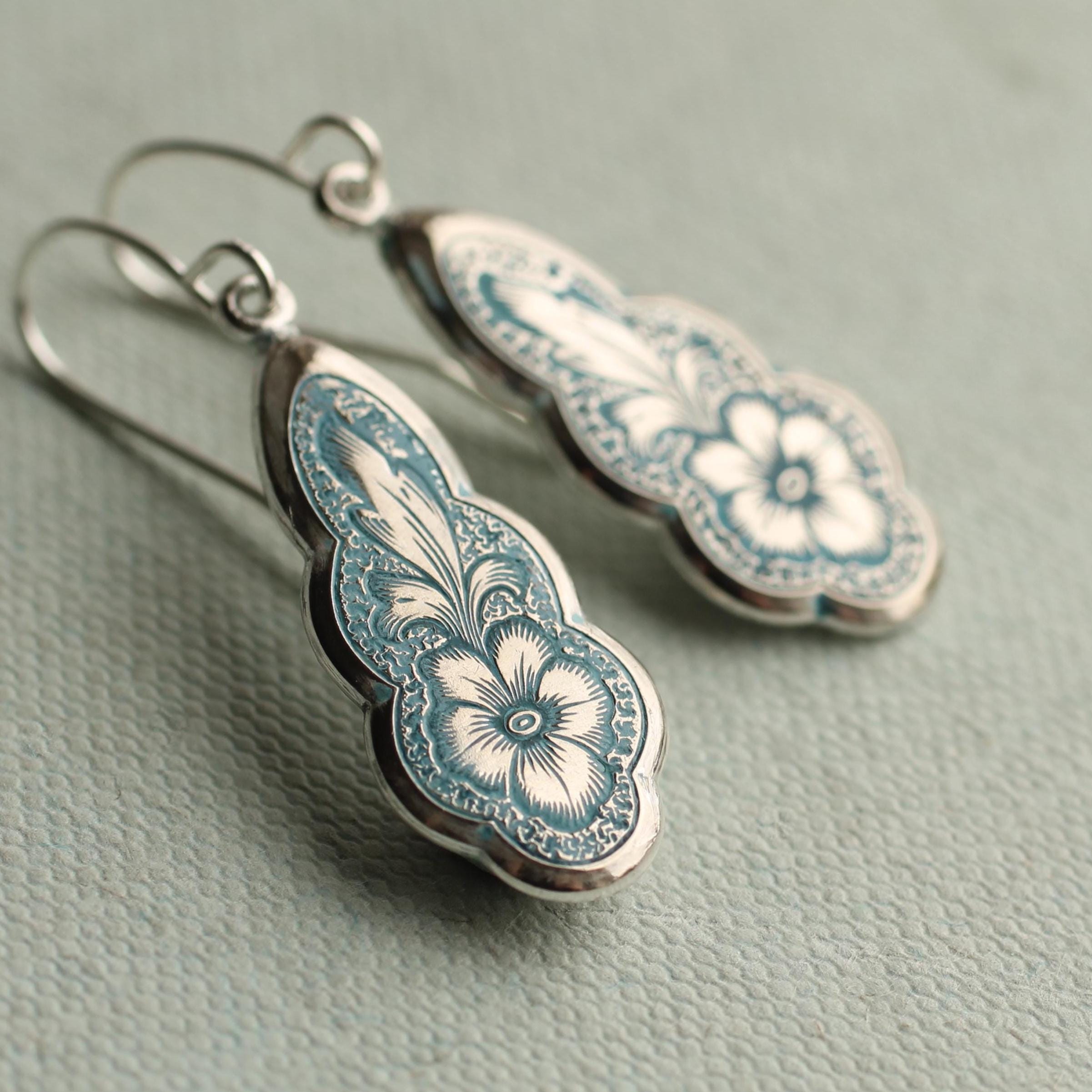 Silver Victorian Floral Earrings